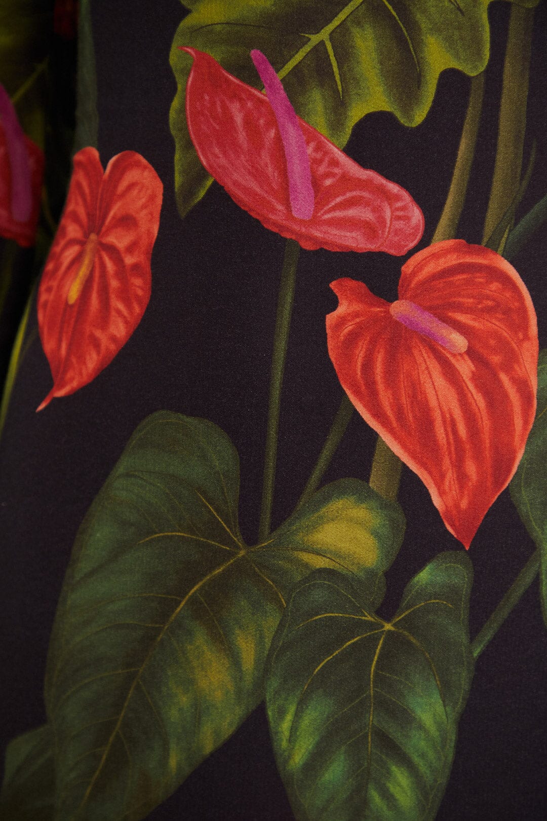 Robe midi fendue Anthurium - Noir
