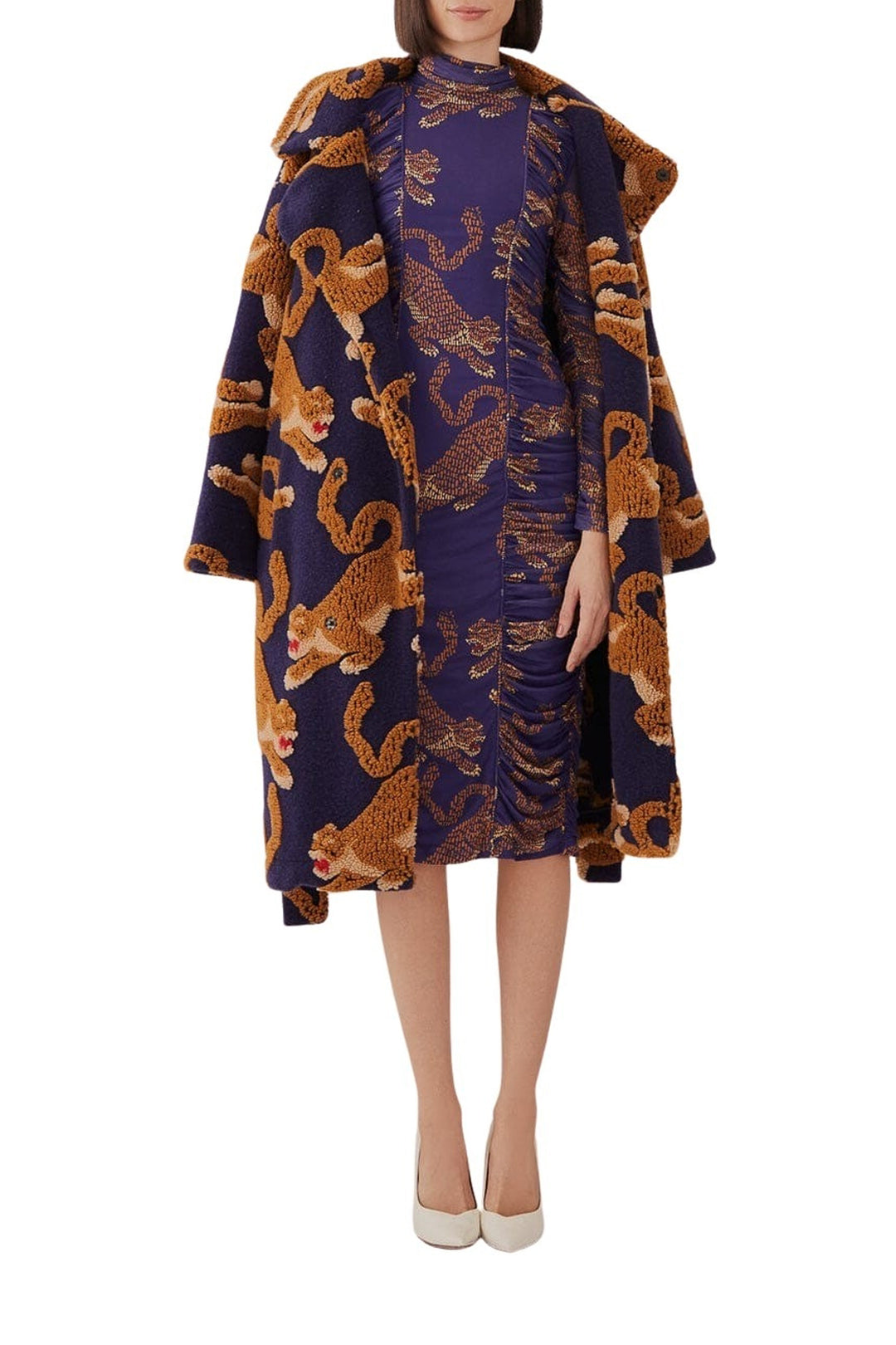 Robe midi Léopards - Bleu