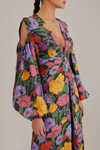 Robe longue Bucolic Garden à découpes en coton - Violet