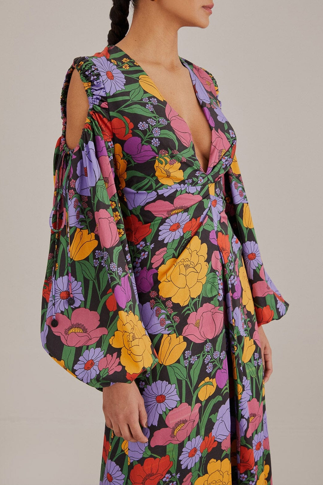 Robe longue Bucolic Garden à découpes en coton - Violet