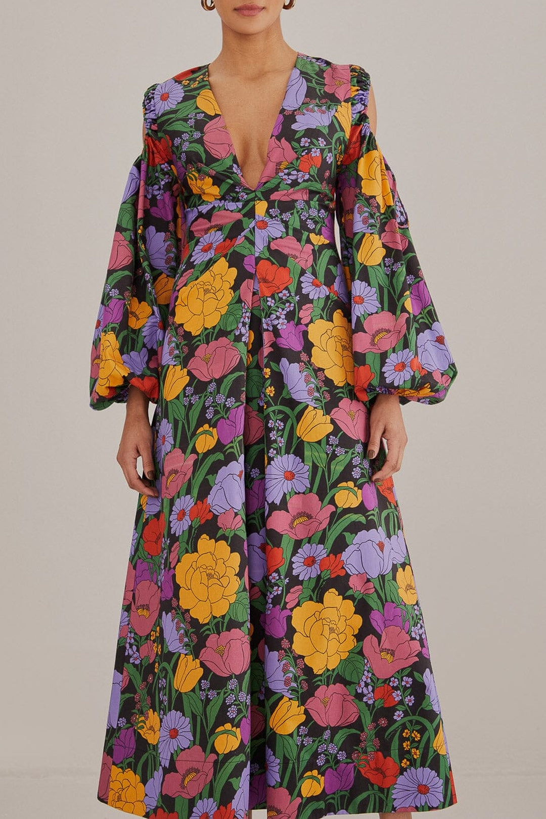 Robe longue Bucolic Garden à découpes en coton - Violet