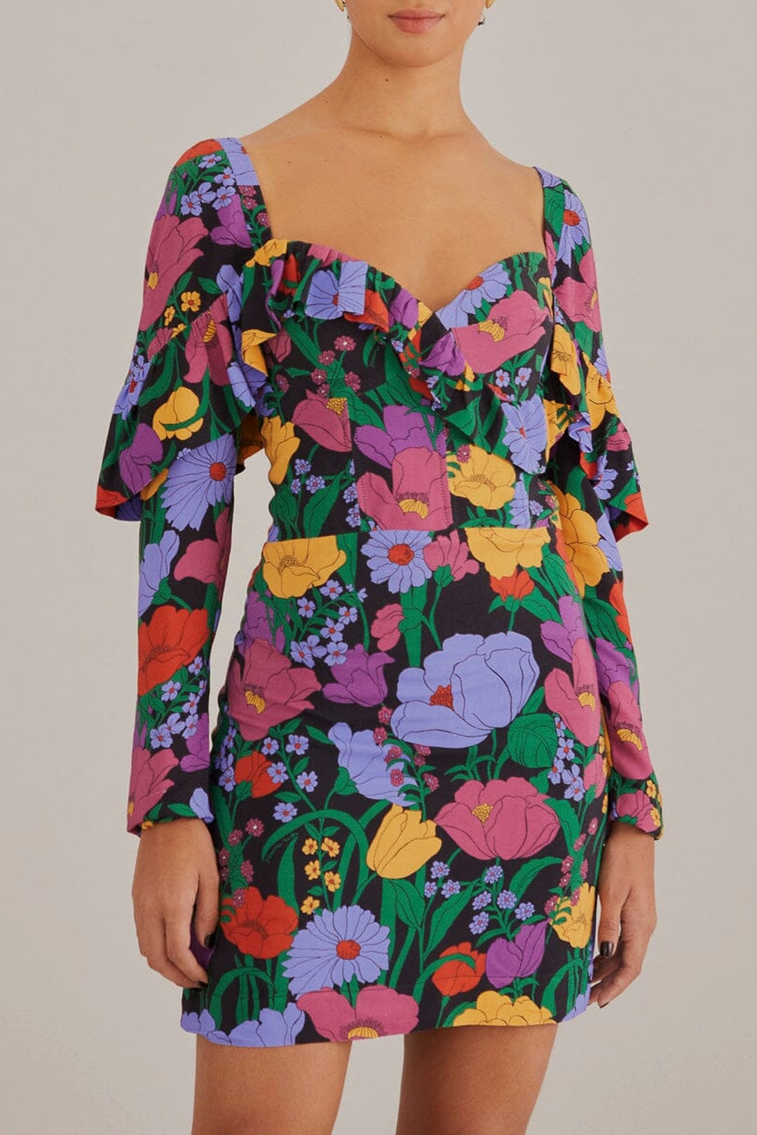 Robe courte à manches longues Bucolic Garden - Violet