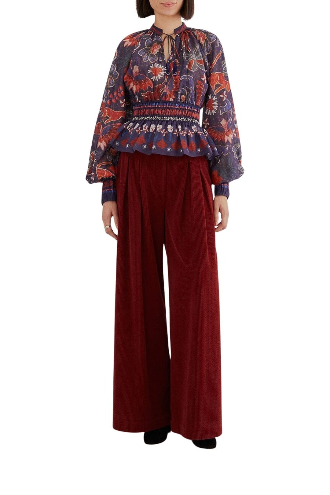 Blouse Tropical Shine à encolure en V en coton - Bleu