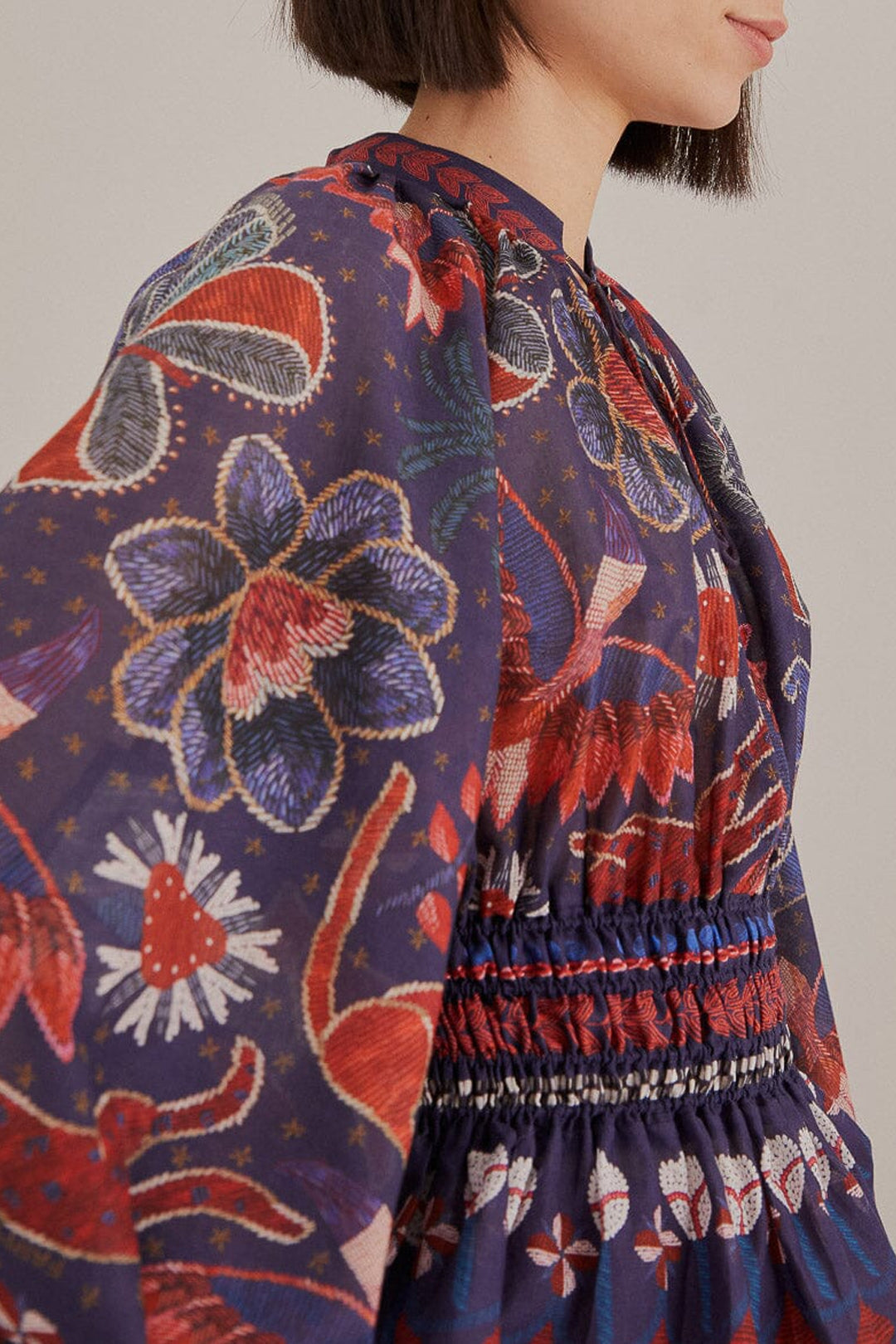 Blouse Tropical Shine à encolure en V en coton - Bleu
