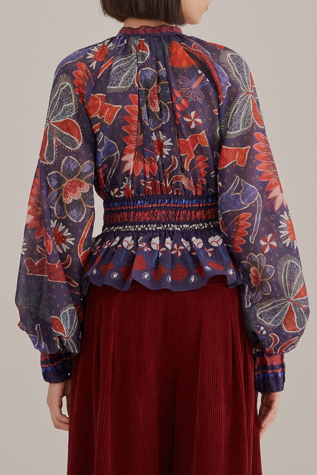 Blouse Tropical Shine à encolure en V en coton - Bleu