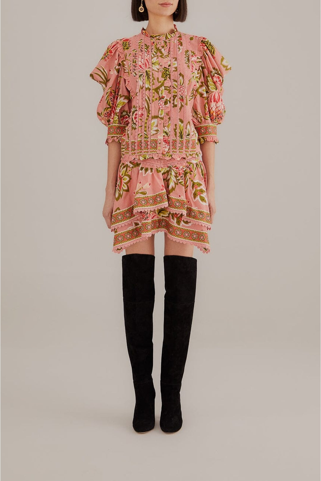 Mini jupe Aura Floral à motif en coton - Rose