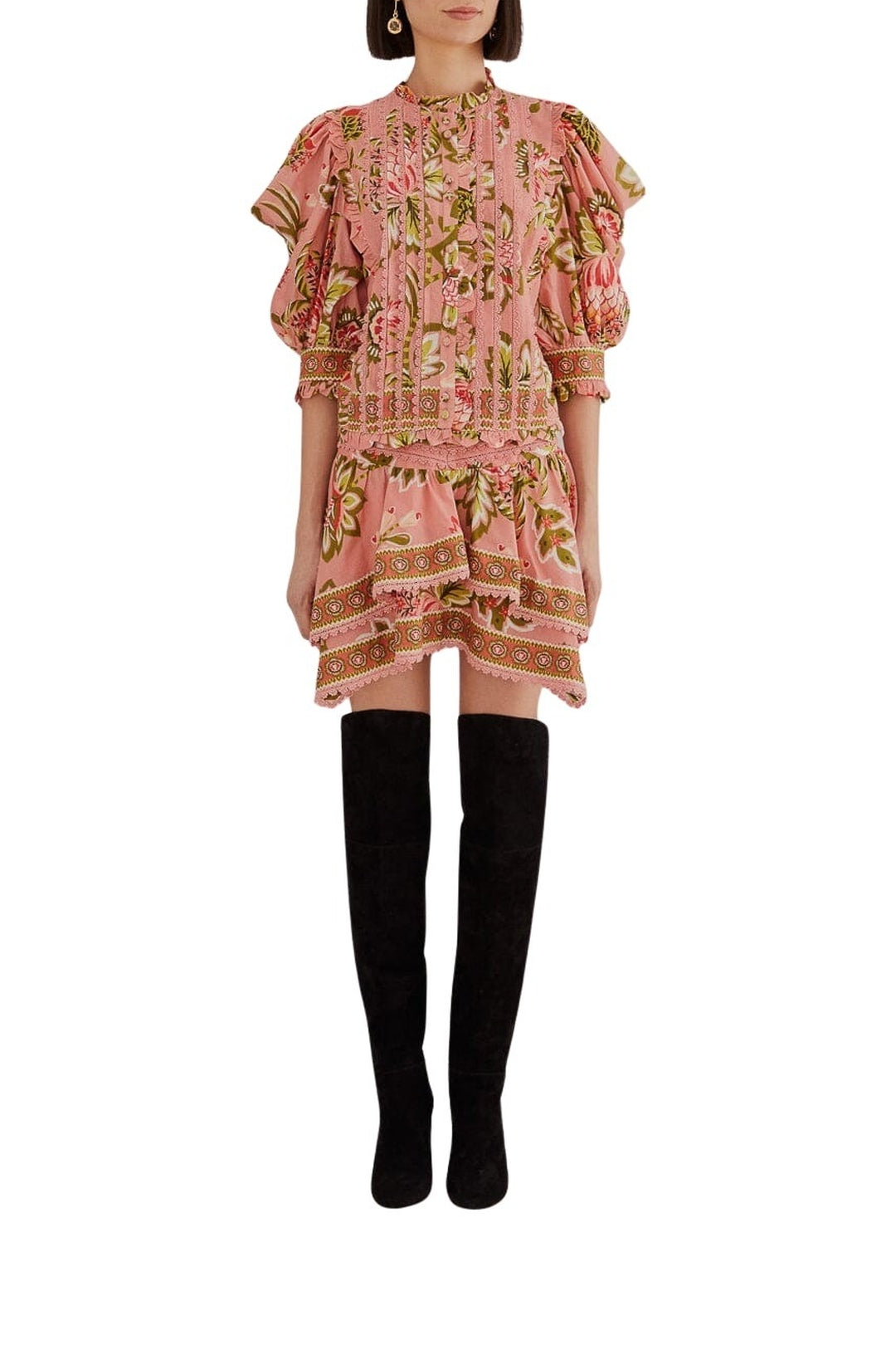 Mini jupe Aura Floral à motif en coton - Rose