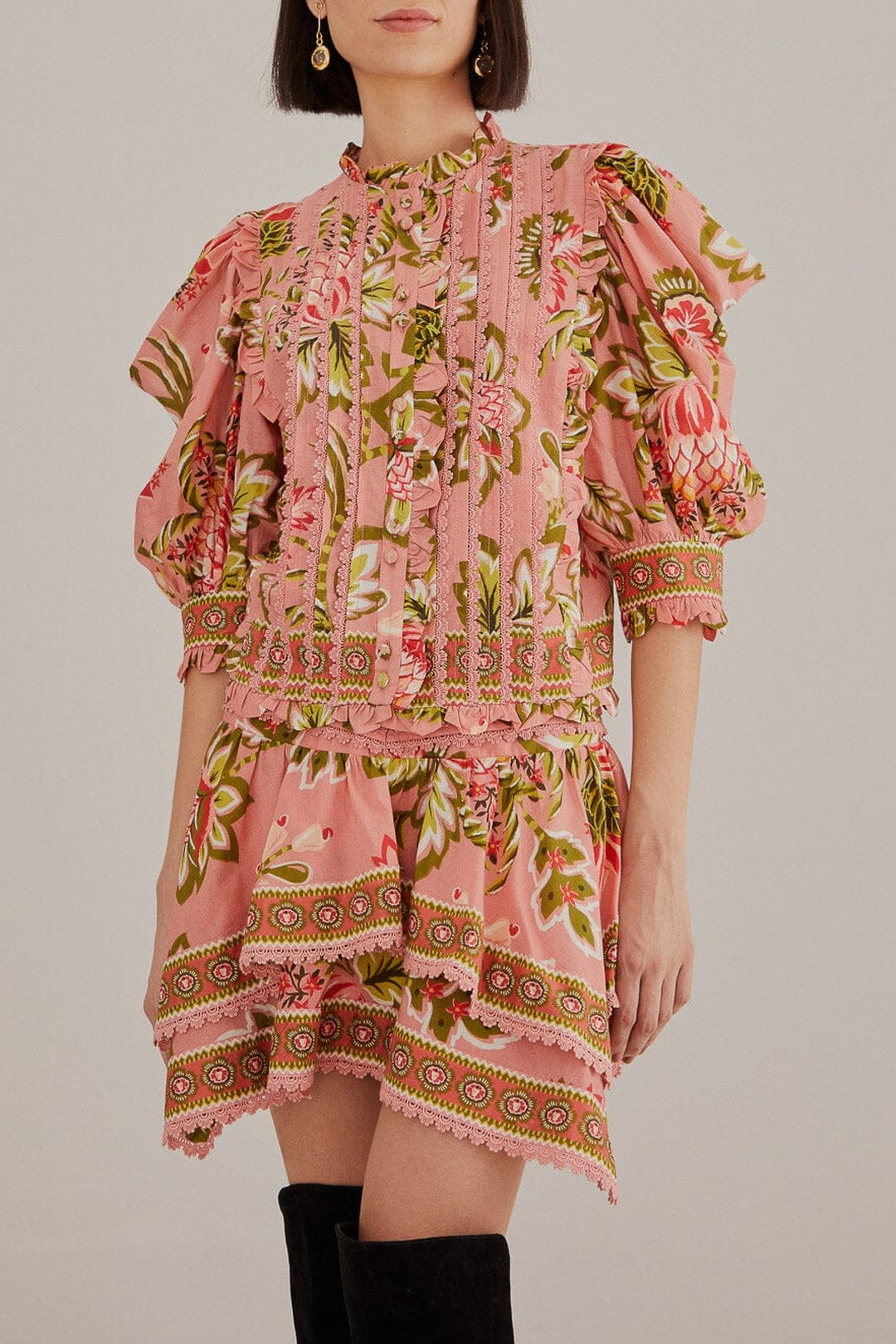 Mini jupe Aura Floral à motif en coton - Rose
