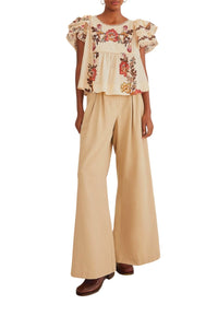 Pantalon taille haute en coton - Beige