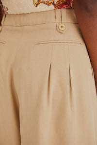 Pantalon taille haute en coton - Beige