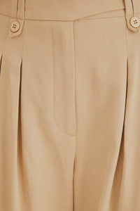 Pantalon taille haute en coton - Beige