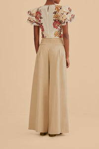 Pantalon taille haute en coton - Beige