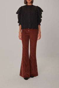 Pantalon évasé en coton - Marron