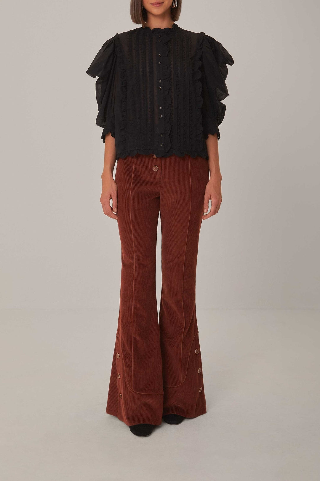 Pantalon évasé en coton - Marron