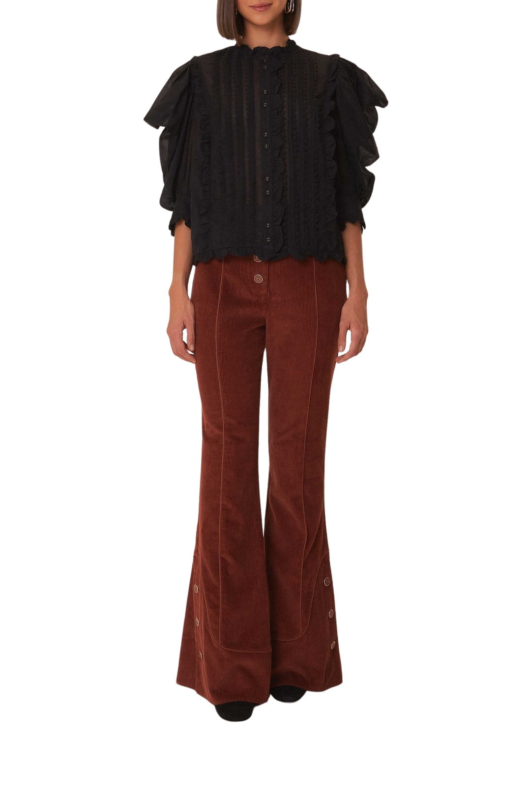 Pantalon évasé en coton - Marron