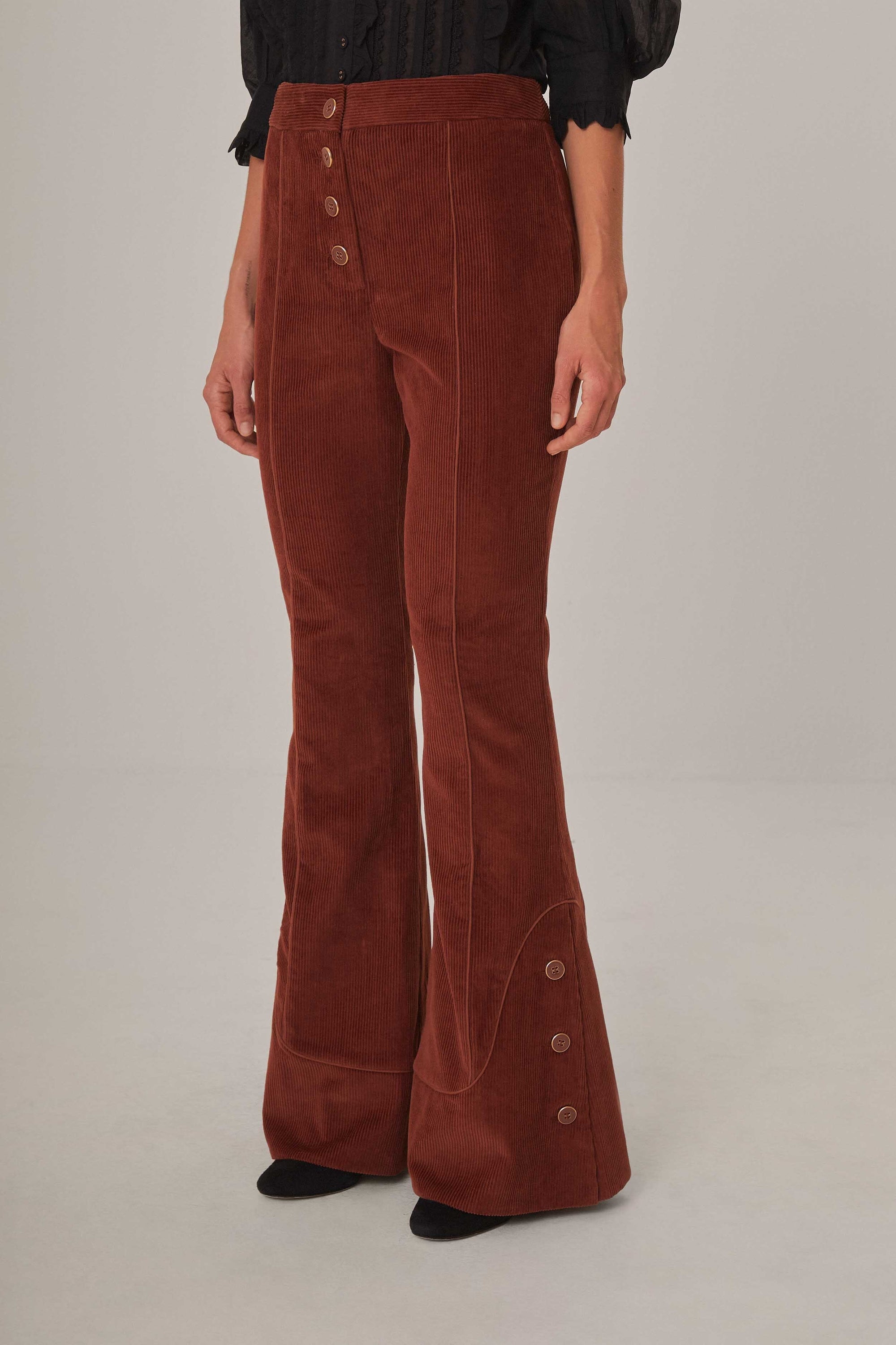 Pantalon évasé en coton - Marron