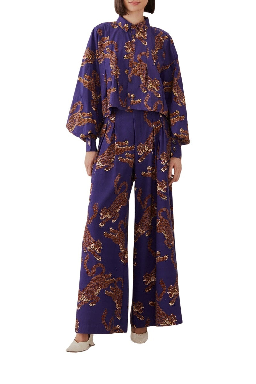 Chemise à manches longues et motif Léopard en coton - Bleu