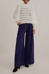 Pantalon taille basse et coupe ajustée en coton - Bleu