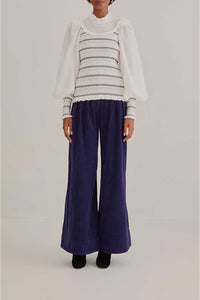 Pantalon taille basse et coupe ajustée en coton - Bleu