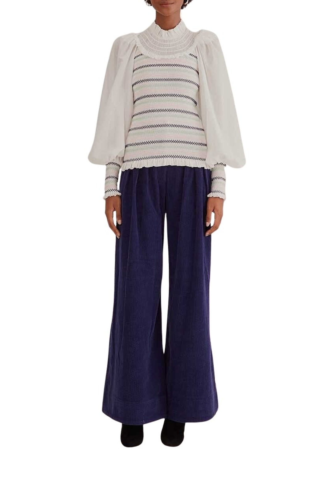 Pantalon taille basse et coupe ajustée en coton - Bleu