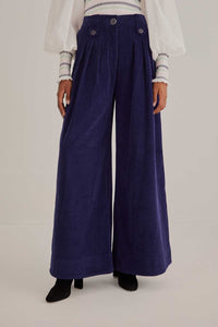Pantalon taille basse et coupe ajustée en coton - Bleu