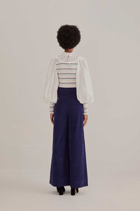 Pantalon taille basse et coupe ajustée en coton - Bleu