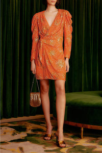 Robe courte Sunny Mood à manches longues et sequins - Orange