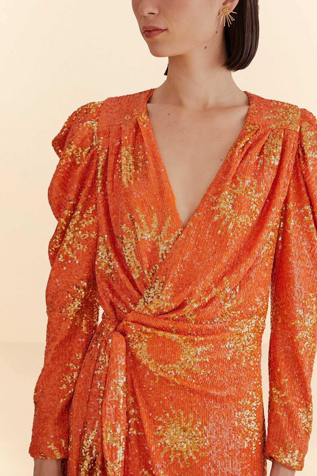 Robe courte Sunny Mood à manches longues et sequins - Orange