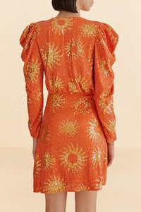 Robe courte Sunny Mood à manches longues et sequins - Orange