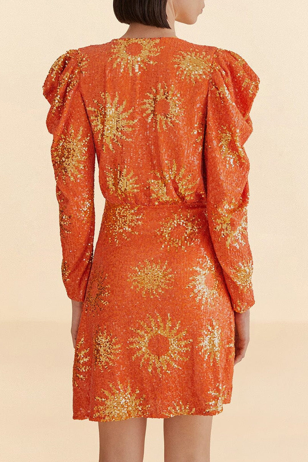 Robe courte Sunny Mood à manches longues et sequins - Orange