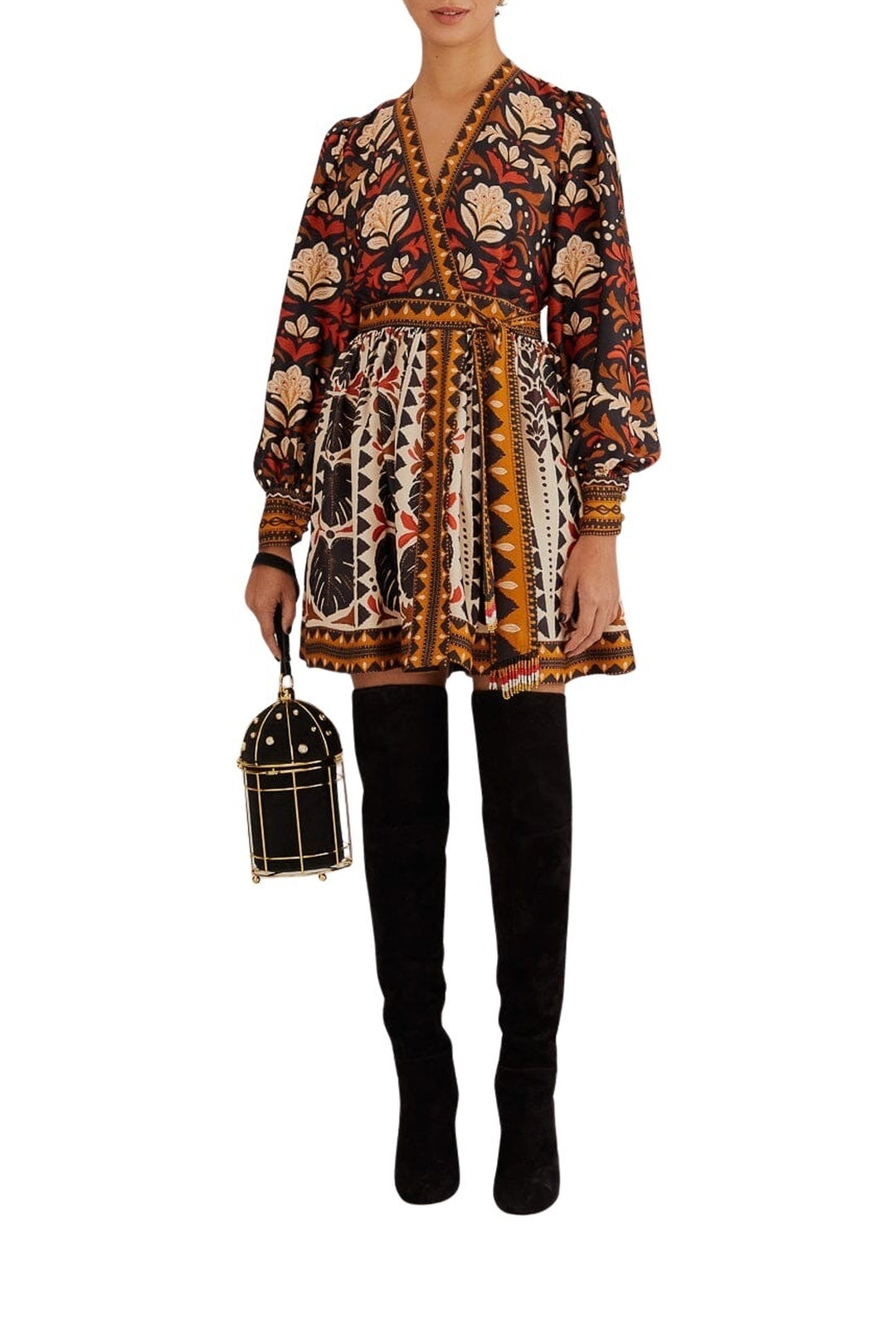 Robe courte à col V et motif Tapisserie Garden - Multicolore