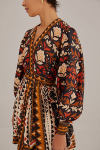 Robe courte à col V et motif Tapisserie Garden - Multicolore