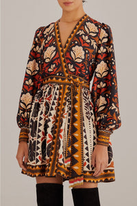 Robe courte à col V et motif Tapisserie Garden - Multicolore
