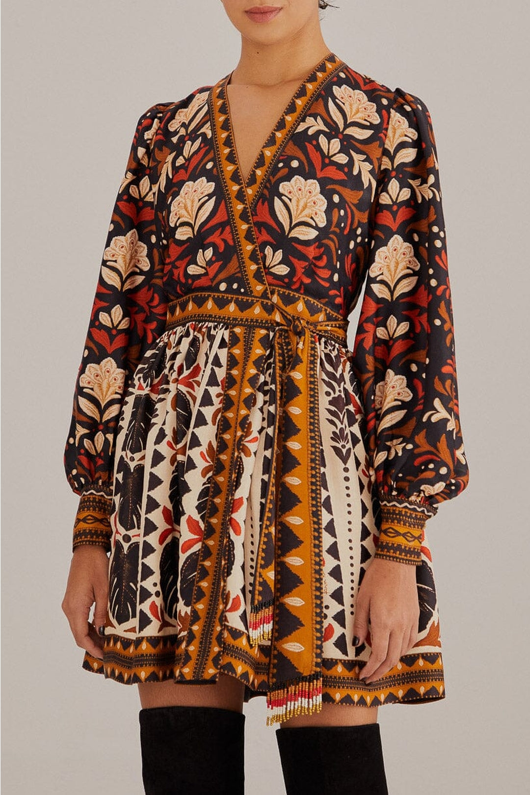Robe courte à col V et motif Tapisserie Garden - Multicolore