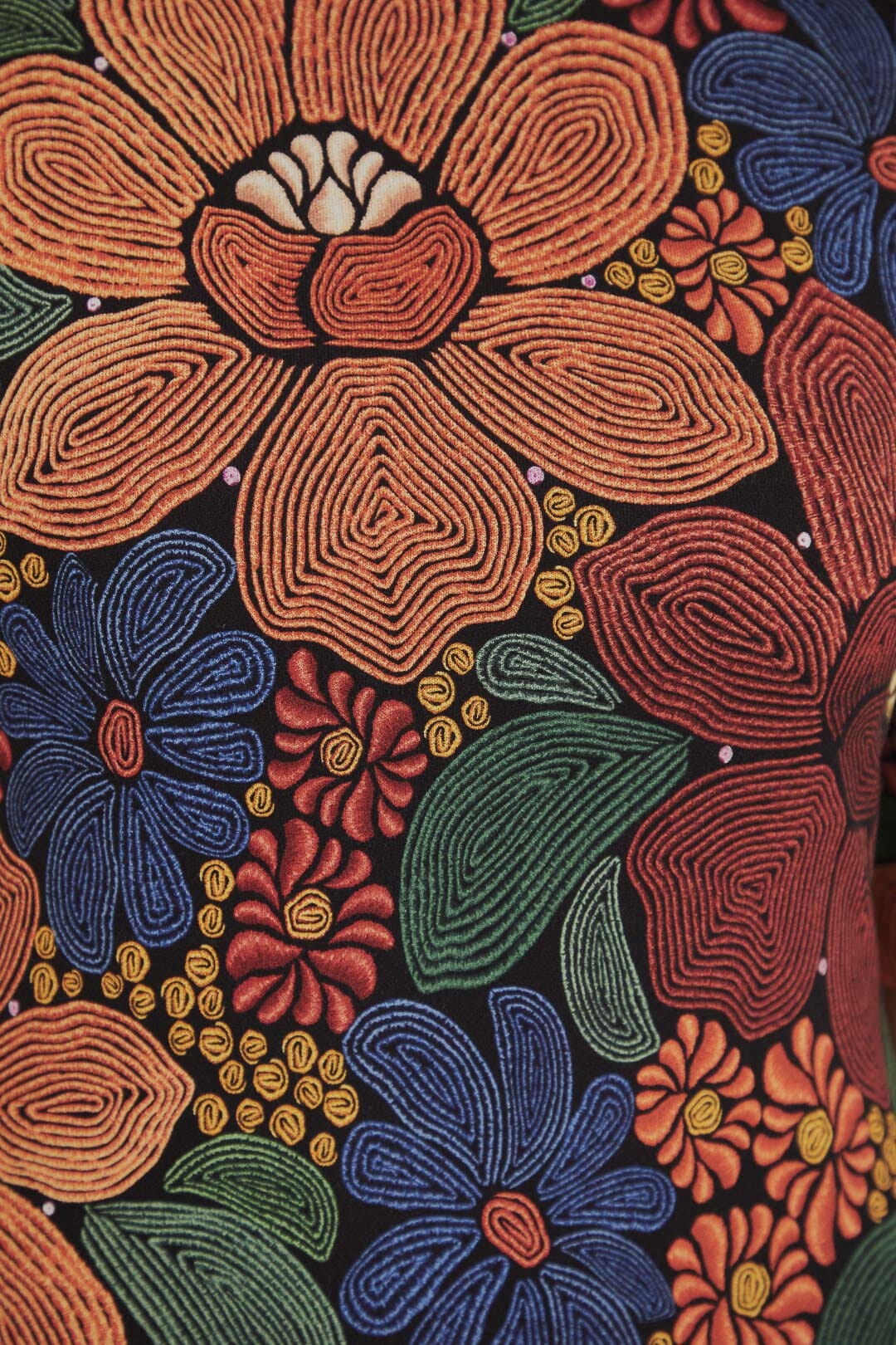 Robe midi Stitched Flowers à manches courtes - Orange