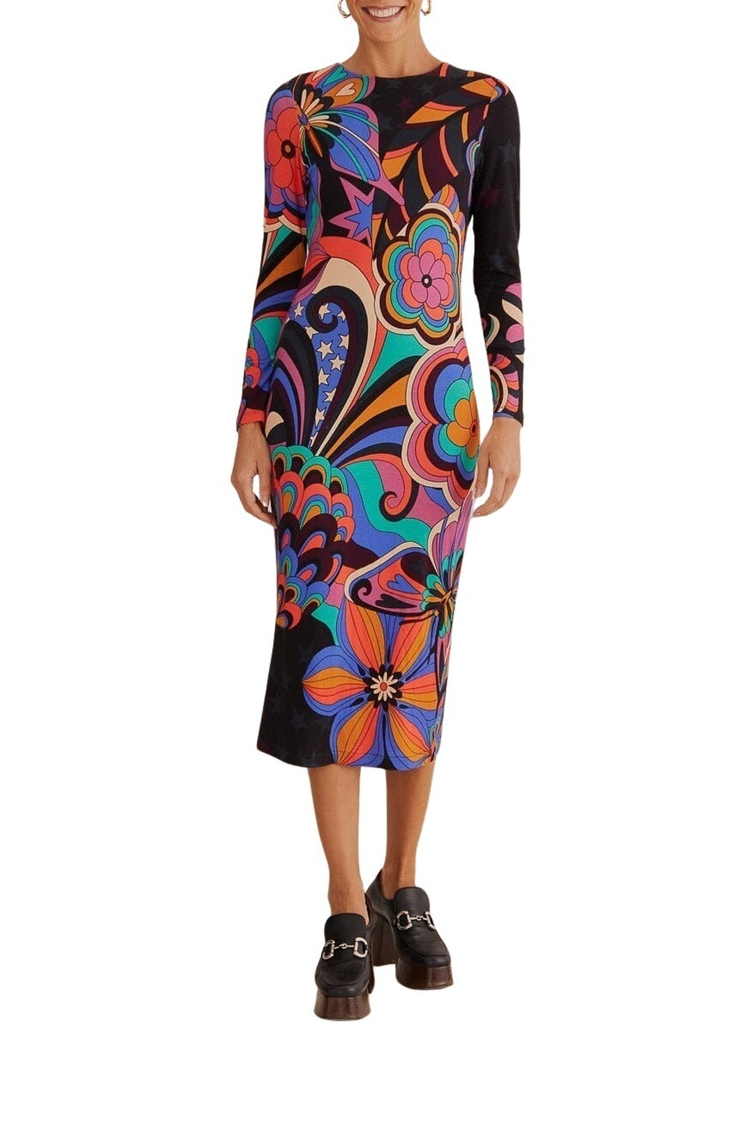Robe midi 70S Vibe en jersey - Multicolore