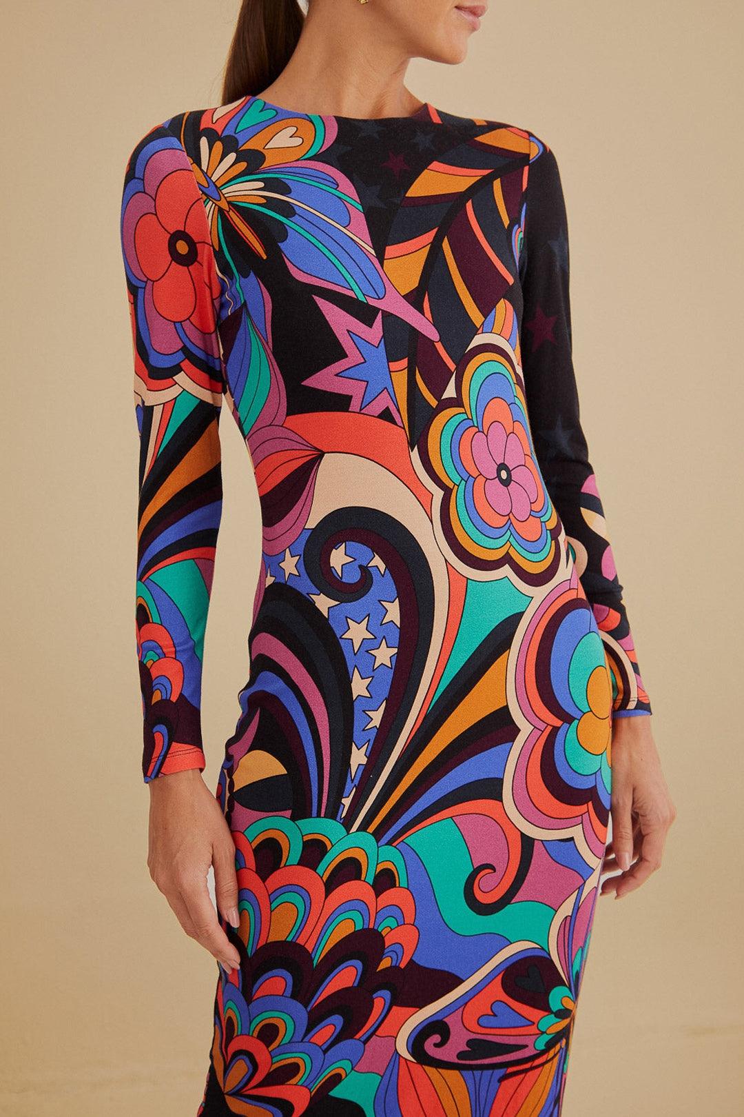 Robe midi 70S Vibe en jersey - Multicolore