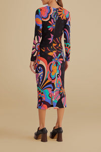 Robe midi 70S Vibe en jersey - Multicolore