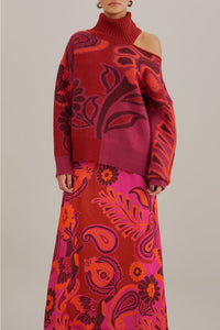 Jupe longue à fleurs en satin - Rose