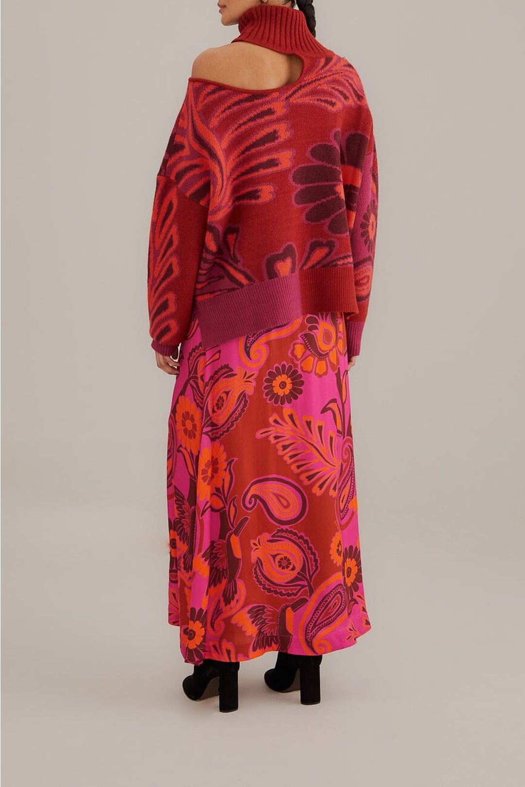 Jupe longue à fleurs en satin - Rose