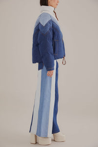Pantalon large en denim patchwork en coton - Bleu