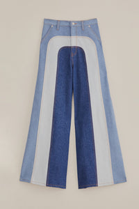 Pantalon large en denim patchwork en coton - Bleu