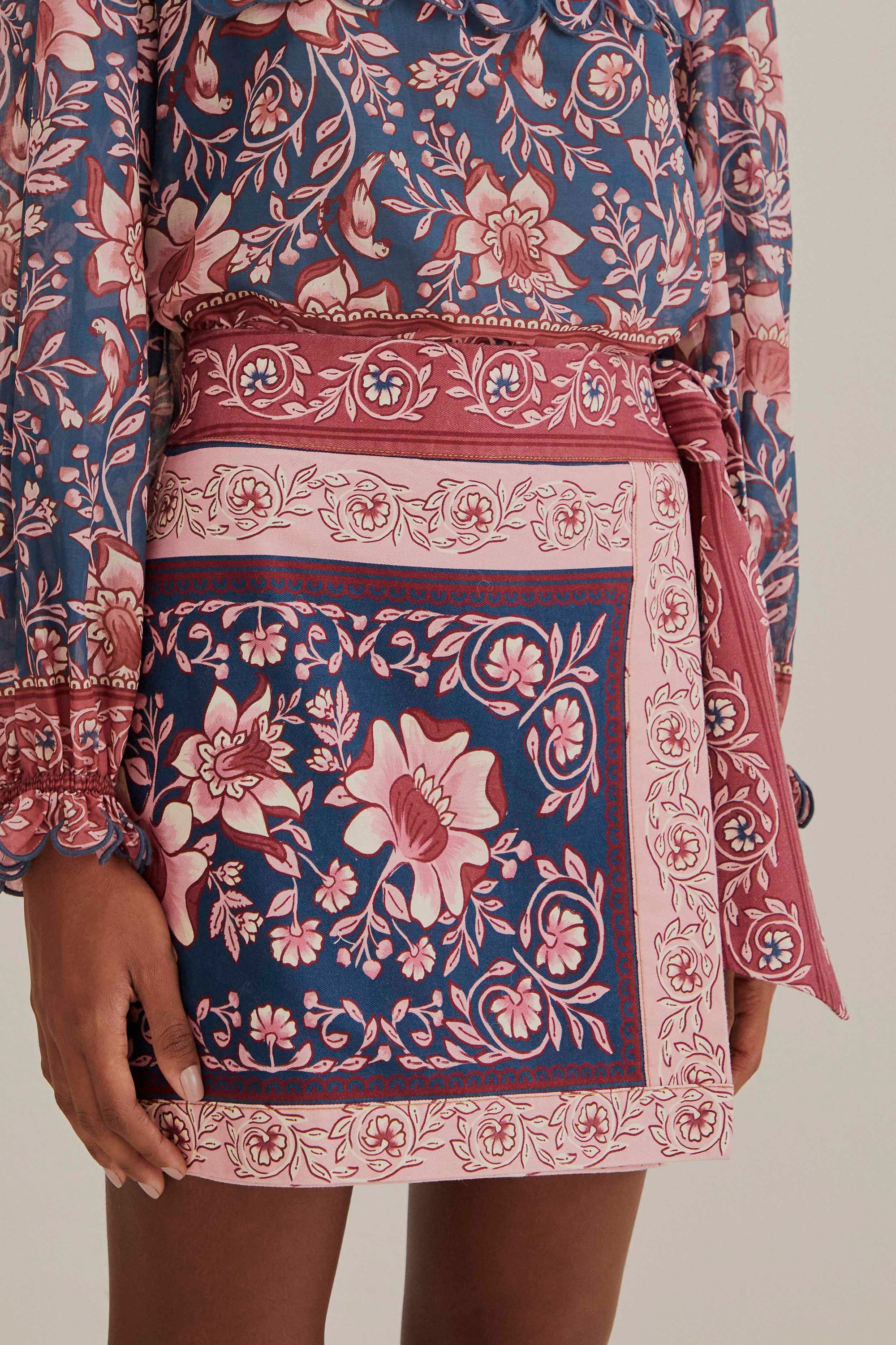 Jupe Ainika à nouer en coton - Rose