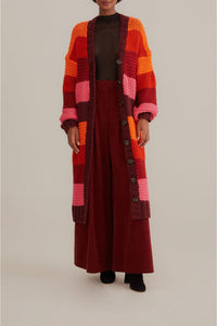 Cardigan mi-long à rayures Tropicales - Rose