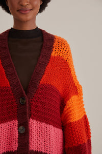Cardigan mi-long à rayures Tropicales - Rose