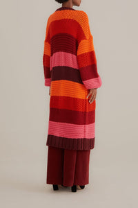 Cardigan mi-long à rayures Tropicales - Rose