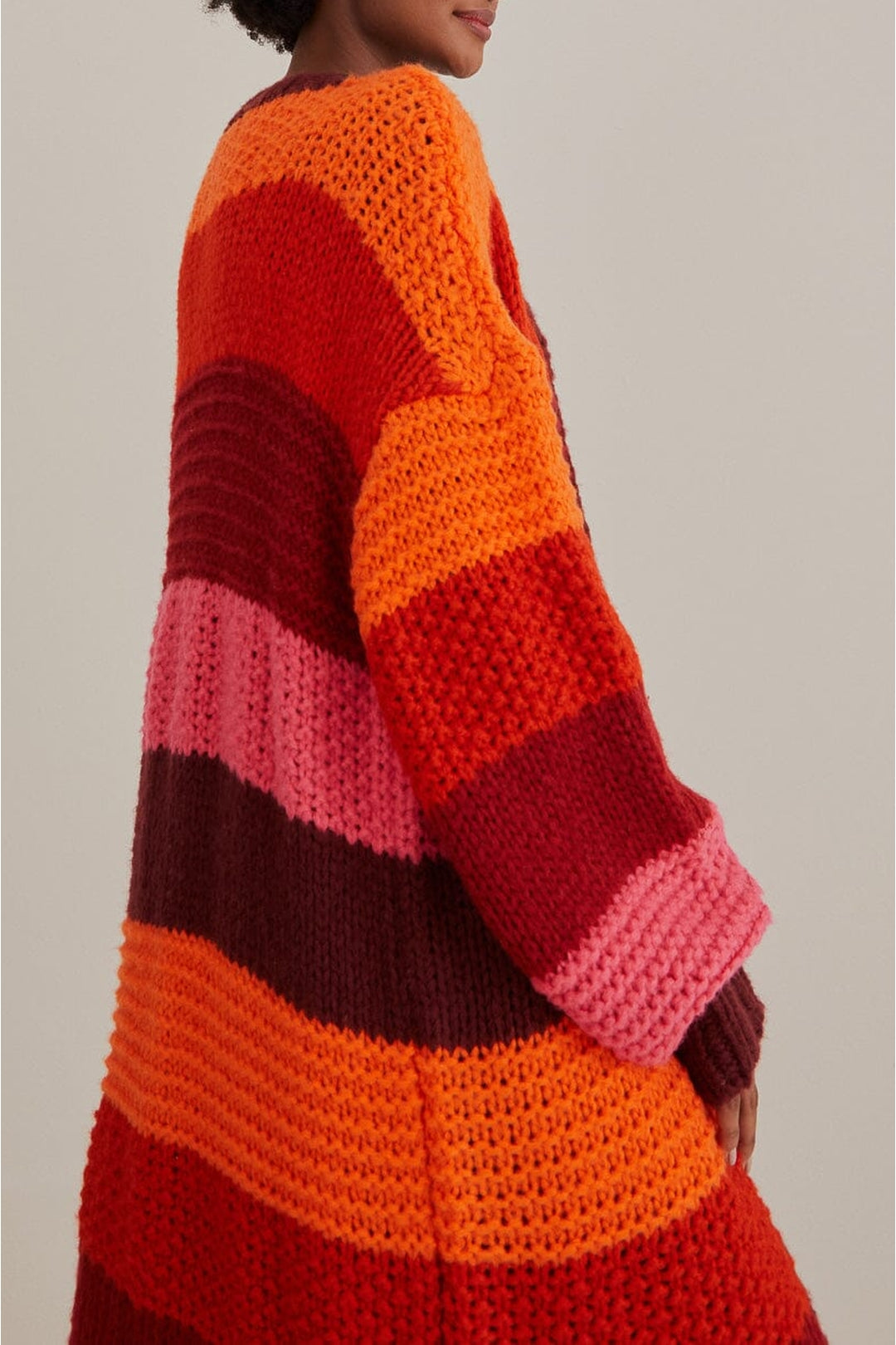 Cardigan mi-long à rayures Tropicales - Rose
