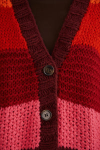 Cardigan mi-long à rayures Tropicales - Rose