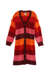 Cardigan mi-long à rayures Tropicales - Rose