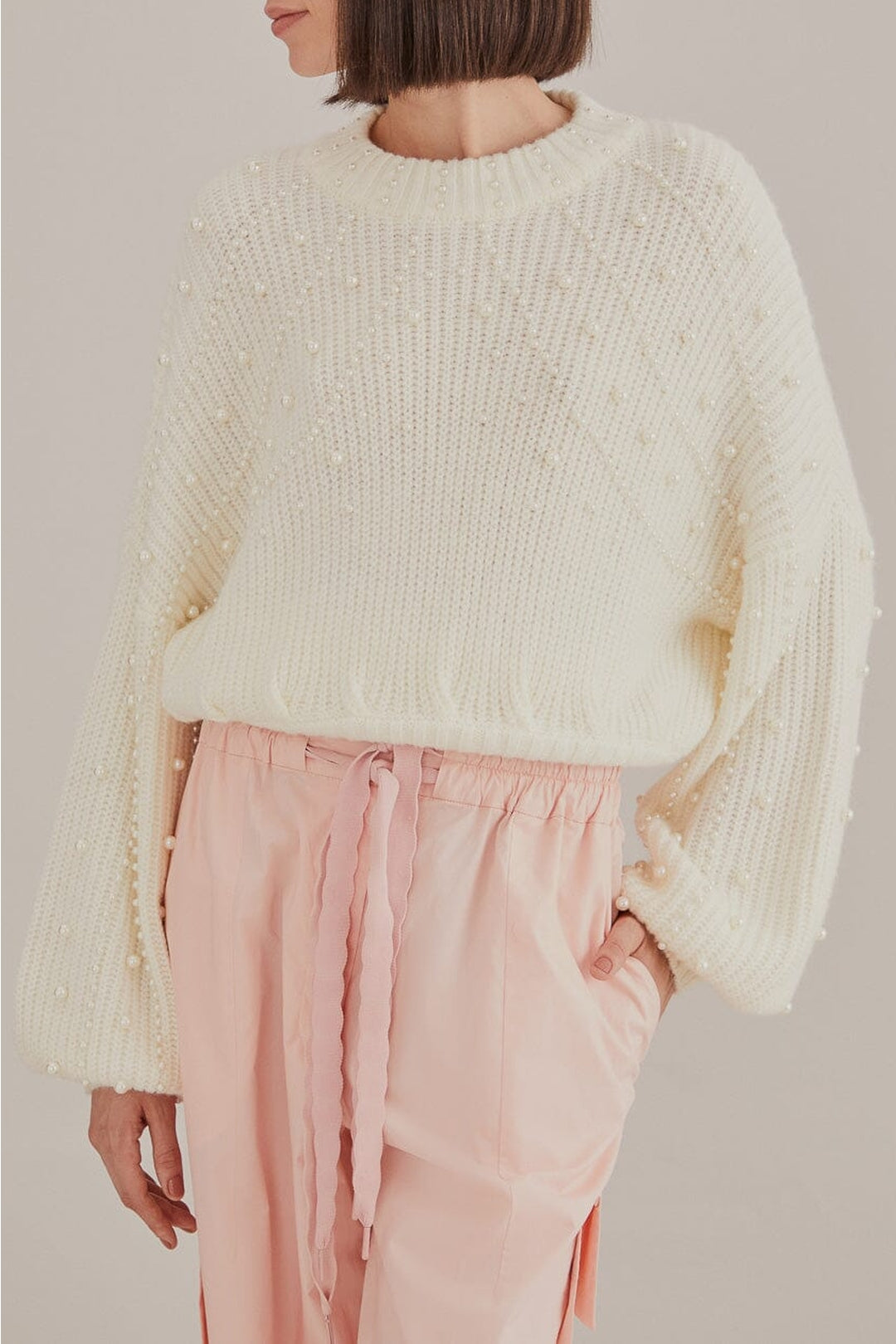 Pull Bubble avec broderie de perles - Blanc